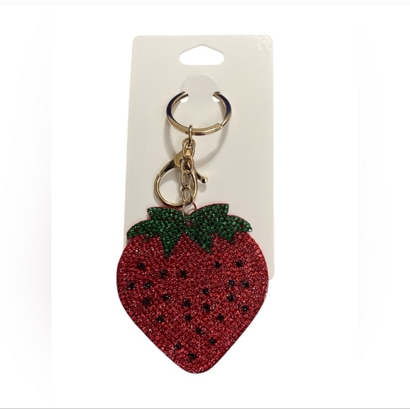 Strawberry Keychain with Rhinestones and Felt Backing. New - Picture 1 of 2